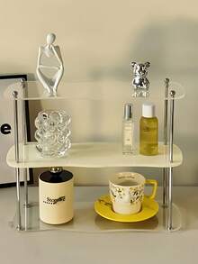 1 pieza Estante de escritorio de acrílico desmontable - Diseño de varios niveles elegante, fácil de ensamblar, organizador de cosméticos para organizar maquillaje y artículos de belleza esenciales, estante de almacenamiento de escritorio para dormitorio, hogar, escuela, oficina, etc., decoración de escritorio elegante, caja de almacenamiento de escritorio de oficina, inicio de la temporada escolar, útiles escolares, regalos para niñas, organizador de maquillaje, artículos de Ramadán, Galentines, decoración de Pascua, organizador de escritorio - Multicolor - Ver 7