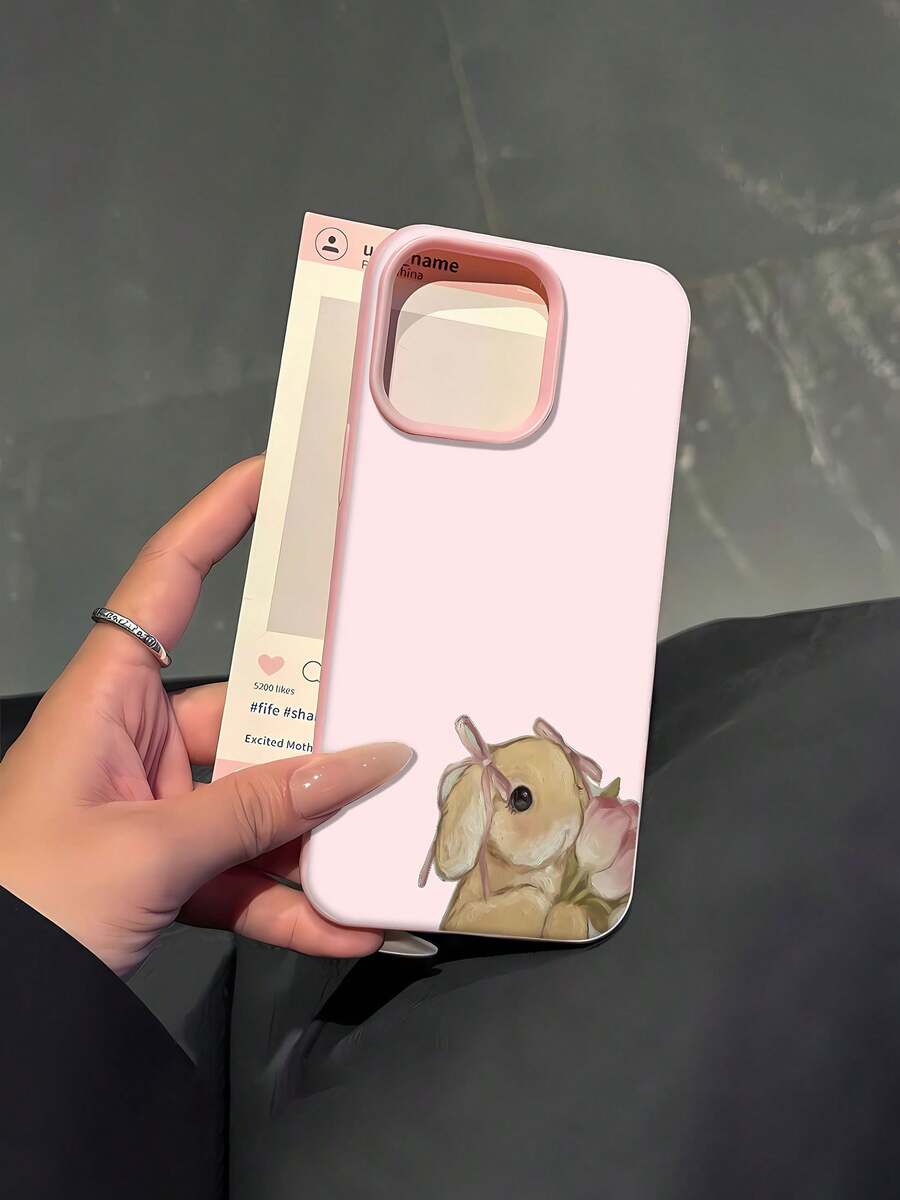 Funda para teléfono con diseño de conejito y flores, compatible con teléfonos , 17, 16 Pro Max, 15 Pro Max, 13 y 12. Fabricada en TPU para una protección eficaz contra golpes y caídas. Un regalo ideal para familiares, amigos, seres queridos, parejas y para Navidad. - Rosa - Ver 1