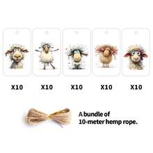 50pcs Funny Curly-Haired Sheep Gift Tags With Hemp Rope - Holiday Hanging Labels For Presents, Gift Wrapping, Party Favors & Decorations, Perfect For Birthday, Wedding, Christmas & Parties - Multicolor - View 7