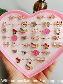 (ohne Verpackung) 5 Stück/Los Mode Silber/Gold Mädchen Legierung Fingerringe Kinderschmuck Geschenk verstellbare Ringe zufällige Auswahl