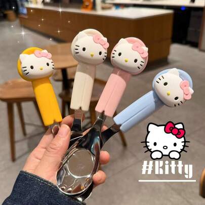 Sanrio 1支/4支装Hello Kitty 304不锈钢勺，可爱卡通手柄，握感舒适，适用于日常用餐、甜点/汤品、居家、野餐、家庭聚会、朋友聚会、生日礼物、派对餐具，材质厚实，兼具美观与实用性。