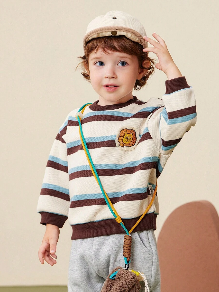 mini bala 男婴卫衣，柔软保暖内衬，温暖可爱的针织上衣，2025冬季款式 - 藍咖色調 - 查看 1