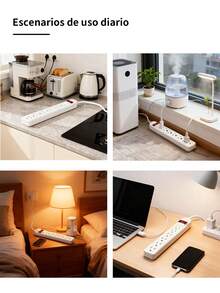 Multicontacto Extensión con 6 enchufes,Regleta de enchufes vertical con 6 tomas,resistente y adecuada para el hogar y la oficina. - Blanco - Ver 12