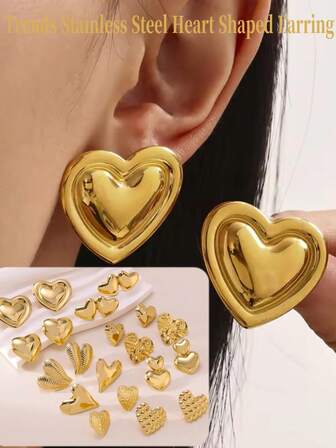2/4/6对经典抛光不锈钢心形耳钉套装 - 时尚个性耳环，适合婚礼、派对、珠宝佩戴，优雅可爱，是圣诞节、情人节、母亲节的绝佳礼物。