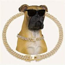 Luxury Hip Hop Dog Necklace, Adjustable Diamond-Shaped Walking Collar, Suitable For Large, Medium And Small Dogs - Bite-Proof And Durable Cuban Chain Design, Suitable For Daily Or Holiday Wear