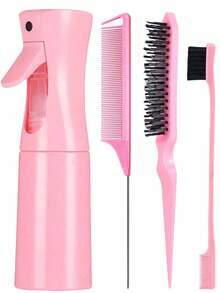 4pcs Spray Bottle And Hairbrush Set, 1 Spray Bottle + 1 Pointy Tail Comb + 1 Eyebrow Brush + 1 Fluffy Comb, Hair Brush For Boys And Girls, Comb Brush For Wet And Dry Curls, Parting Brush, Brush For Coarse And Fine Hair Treatment, Makeup, Black Five Set, Christmas Set Back-To-School Season - 黑色 - 查看 10