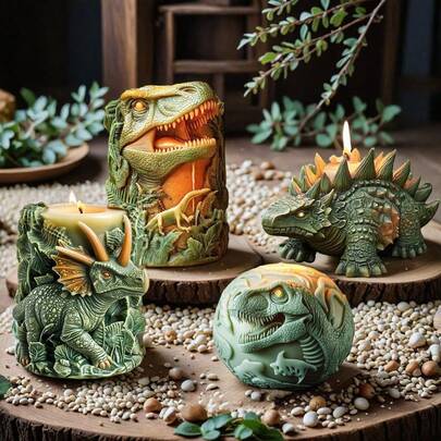 1pc Jurassic Dinosaur Candle Mold DIY Tyrannosaurus Rex Triceratops Ankylosaurus Plaster Ornaments Resin Handicrafts Soap For Home Decoration Ornaments And Creative Handmade Gifts