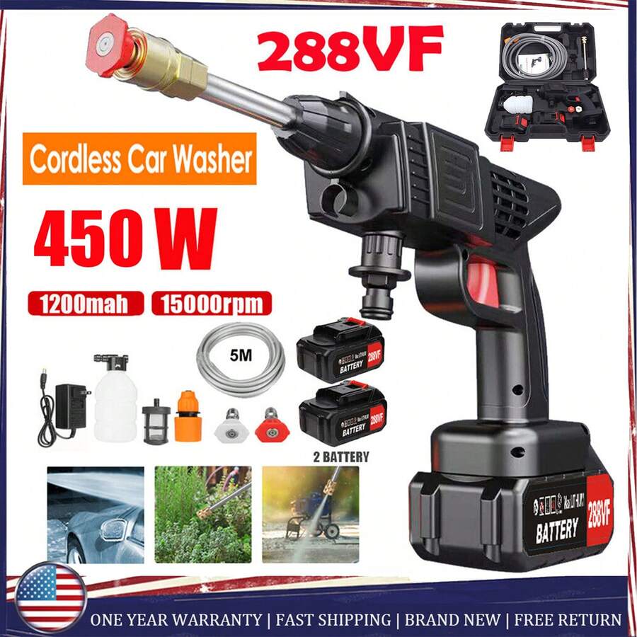 Cordless Portable High Pressure Spray Water Gun,Pressure Washer,Portable Power Washer, Washer Gun Battery Operated,Ultra High Velocity And Easy To Use - 黑色 - 查看 1