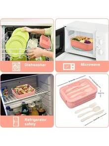 1pc Pink Lunch Box, Lunch Box With Cutlery (Upgraded Detachable Version), 1400ml Child/Adult Bento Box With 3 Compartments, Microwave Lunch Box For Work, Picnic, Office, Food Storage, Camping, Back To School, Christmas Gift - Orange-pink - View 4