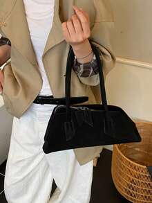 2025 New Vintage Niche Design Asymmetrical Geometric Suede Handbag, Large Capacity Commuter Versatile Shoulder Underarm Bag, Fashionable Tote