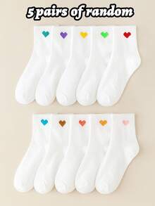 10/5 Paar herzförmige weiße Mädchen Socken, geeignet für alle Jahreszeiten, Herbstsocken, modisch und vielseitig, Studentensocken, geeignet für tägliche Fahrten und Sport, atmungsaktiv