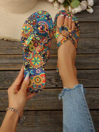 Plus Size Women's Bohemian Geometric Pattern Slip-On Shoes - Lightweight Breathable Upper With Non-Slip Rubber Sole