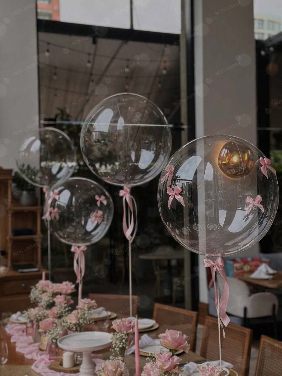 50.8厘米透明泡泡气球和45.72厘米乳胶气球，配蝴蝶结装饰套装，适用于生日派对、求婚、婚礼室内/室外装饰、毕业典礼和开斋节庆祝活动。