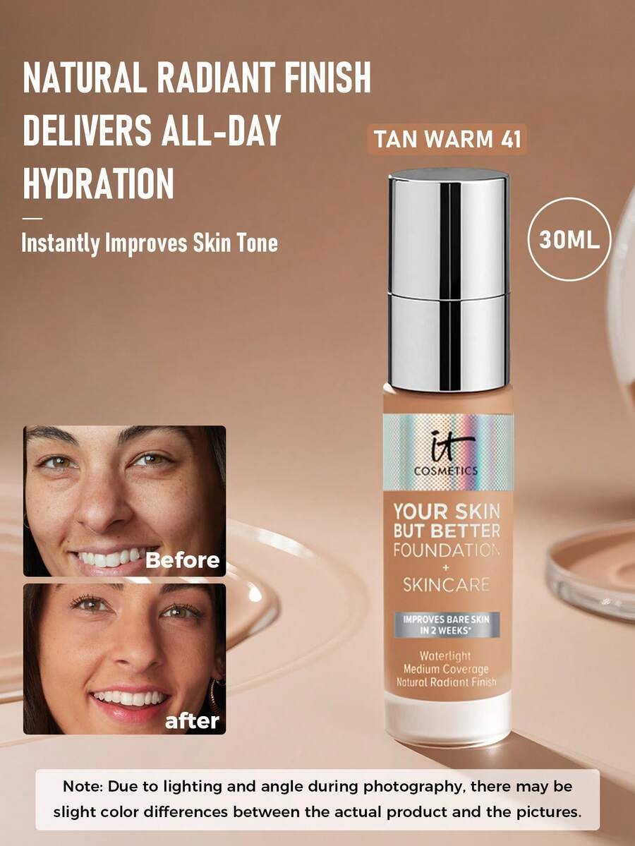 IT Cosmetics Your Skin But Better 粉底液 + 护肤 #Tan Warm 41，30毫升/1盎司 | 全效遮瑕粉底液，兼具护肤功效，打造自然透亮妆效 | 持妆12小时，均匀肤色，遮盖瑕疵 - Tan Warm 41 - 查看 1