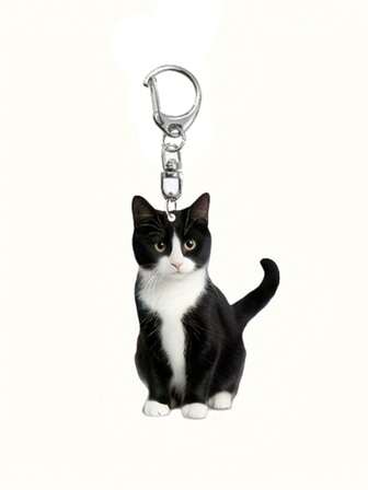 Llavero acrílico encantador de gato blanco y negro - Diseño de doble cara, suave y duradero con película protectora, perfecto para amantes de los gatos - Adecuado para regalos de cumpleaños