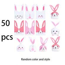 50 túi quà tặng bằng nhựa hình tai thỏ, túi đựng quà tặng họa tiết động vật, thiết kế mặt cười dễ thương, thích hợp cho năm mới, lễ Phục sinh, sinh nhật, tiệc mừng em bé và các lễ kỷ niệm ngày lễ - Nhiều màu - Xem 10