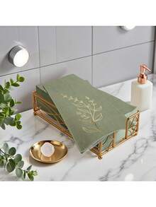 20/40/60张装，13*15.7英寸橄榄绿双层餐巾纸，金色箔纸叶子图案，适用于晚餐、野餐、生日、婚礼派对等场合。