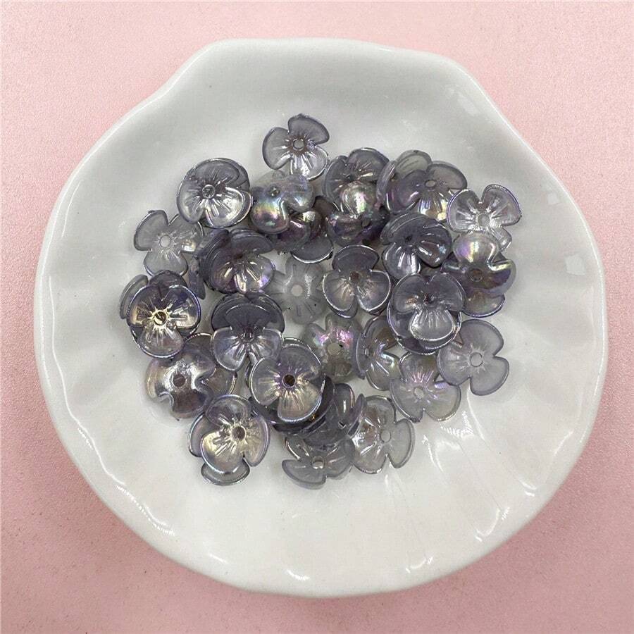 1 Bag/200Pcs 9.5mm Acrylic Small Flower Beads Charms Jewelry Making DIY Bracelet Necklace Beaded Material - 灰色 - 查看 1