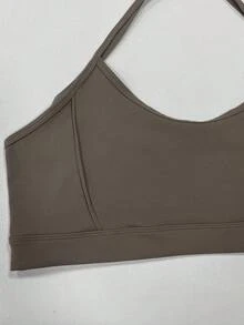 NcmRyu 1件女士加大码弹力交叉细肩带露脐修身吊带背心 - 咖啡棕 - 查看 3