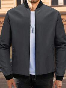 户外运动休闲立领棒球夹克，纯色拉链外套，父亲节