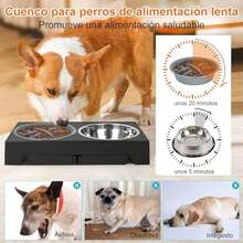 Cuencos Elevados para Perros ,Comedero Elevado de 5 Alturas Ajustable, Comedero Elevado para Mascotas con ón de Alimentación Lenta(default) - 2L - Ver 5