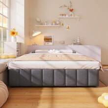 Upholstered Bed, 140*200cm, Hydraulic Storage, Without Headboard, Without Mattress, Beige