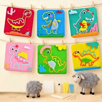 6pcs Beginner'S Sewing Starter Kit With Needles(Random Color), Threads & Embroidery Patterns - Mixed Color Felt Animal Hand Sewing Sets With Dinosaur, Sheep, Bunny,Durable Polyester Fabric For Wall Decor, Bag Charm, Ornaments, Banners, Festive Home Accents