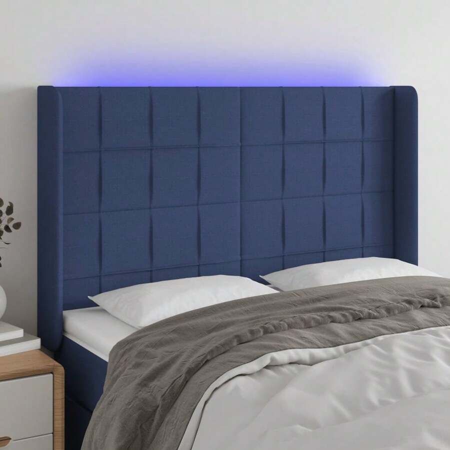 vidaXL LED Kopfteil Blau 147x16x118/128 cm Stoff - Blau - Übersicht 1