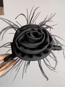 Pinza de pelo con flor de satén y plumas de estilo hada, nuevo accesorio de pelo elegante, pasador de pelo de moda - Multicolor - Ver 10