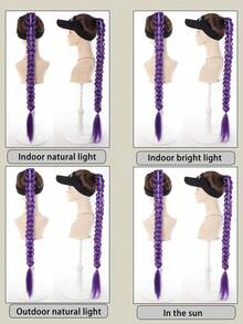 Purple Long Straight Synthetic Hair Extension, Elastic Hair Tie For DIY Braiding, Synthetic Braiding Extension, Kanekalon Wig, Solid Purple Hair, Expo City - Multicolor - View 7