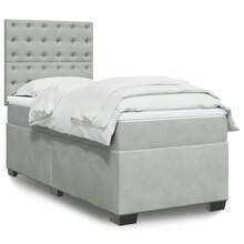 vidaXL Letto a molle con materasso grigio chiaro 90x200 cm in velluto - Grigio - Visualizzare 1
