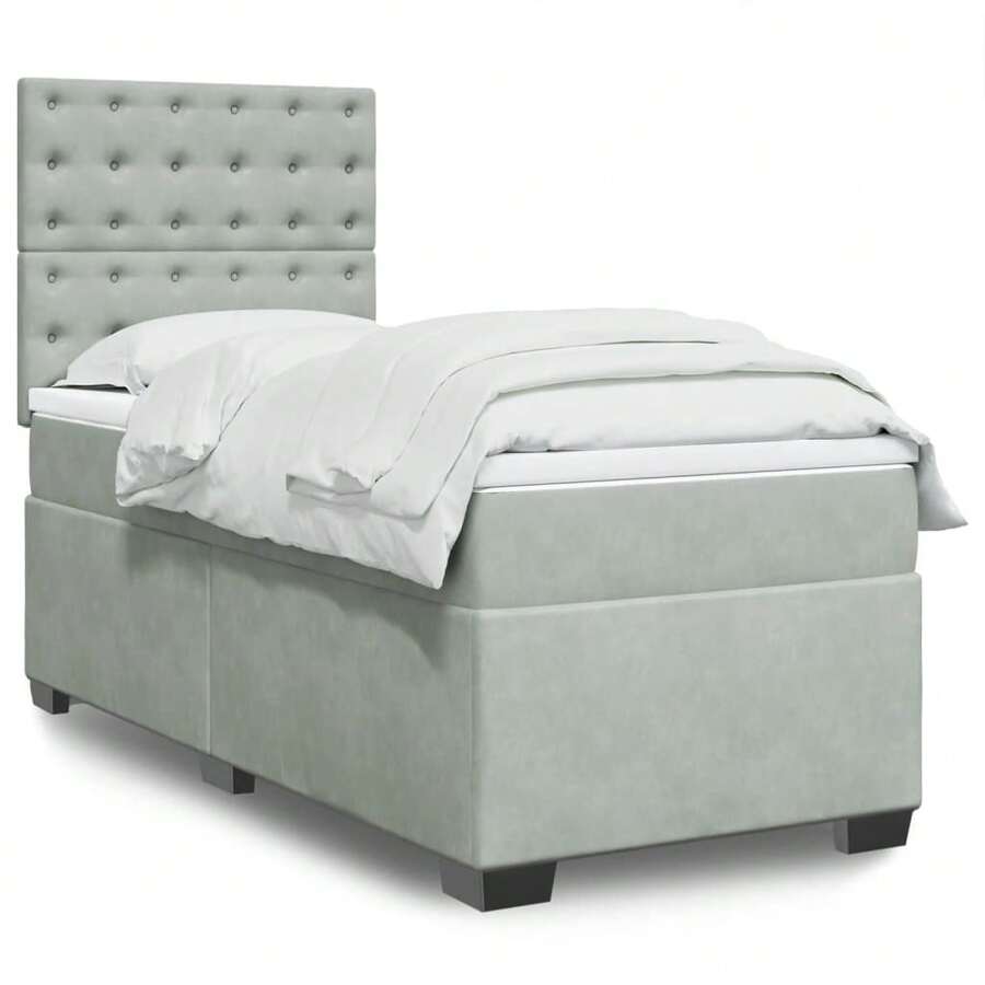 vidaXL Letto a molle con materasso grigio chiaro 90x200 cm in velluto - Grigio - Visualizzare 1