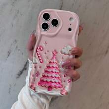 Protección excepcional, caja de teléfono resistente a las caídas, árbol de Navidad rosa con bastón de caramelo y algodón, para  17 16 15 14 13 12 11 8 7 XS pro promax plus, diseño gráfico 2D, protección contra caídas, accesorios para teléfonos móviles de vacaciones, diseño de bastón de caramelo, tema de Navidad, materiales resistentes a golpes, cajas de teléfonos móviles de vacaciones, accesorios estacionales, usuarios de , compradores de vacaciones - Mezcla de color 1 - Ver 5