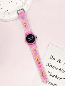 1pc Cute Pink Electronic Watch, TPU Strap, Battery Powered, Suitable As Gift For Girls, Birthday Gift