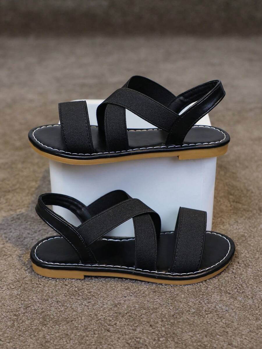 Girls' Sandals Summer New Roman Sandals Casual Flat Sandals Toddler & Little Kid Soft Bottom Elastic Band Open Toe Beach Shoes - Black - View 1
