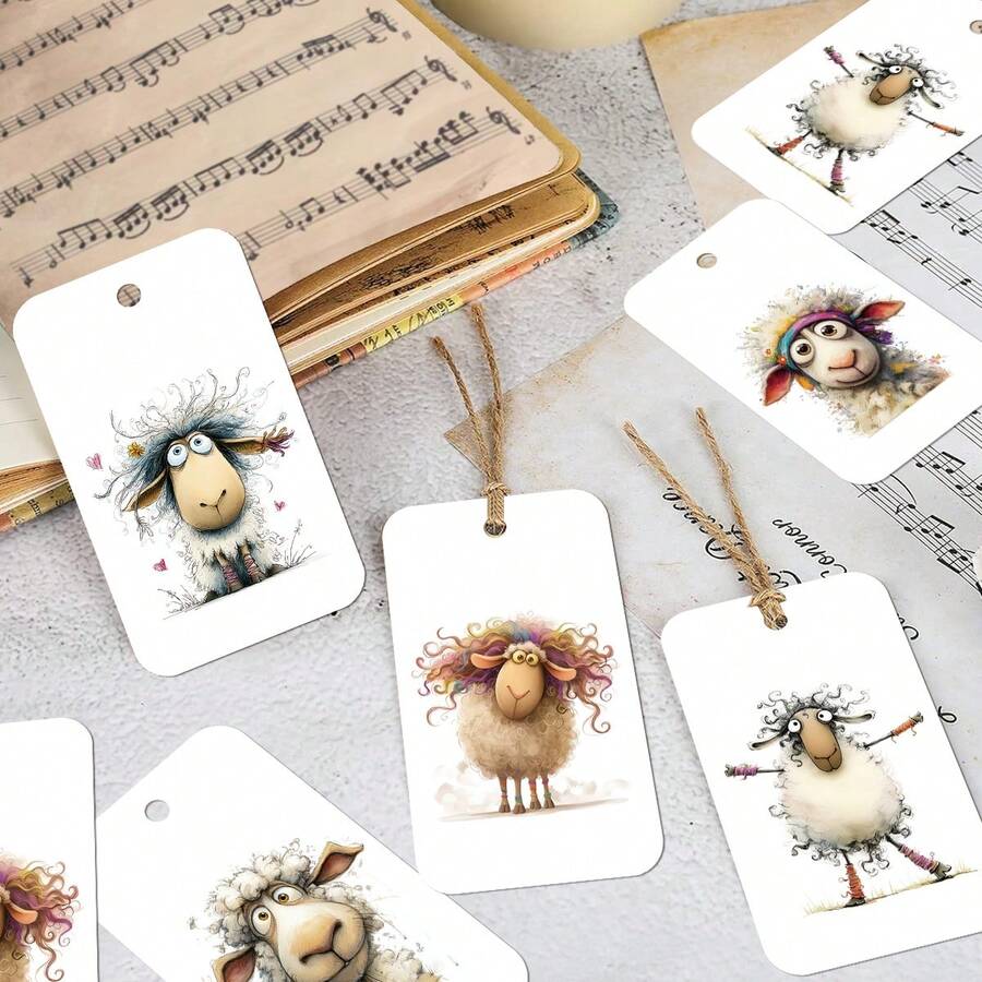 50pcs Funny Curly-Haired Sheep Gift Tags With Hemp Rope - Holiday Hanging Labels For Presents, Gift Wrapping, Party Favors & Decorations, Perfect For Birthday, Wedding, Christmas & Parties - Multicolor - View 1