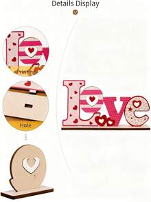 3 piezas Conjunto de adornos de mesa de madera para el Día de San Valentín - Diseños con patrones lindos en rojo brillante y rosa suave (Sé mío/XOXO/AMOR/Feliz Día de San Valentín), acentos decorativos ligeros y duraderos, perfectos para decoración de habitación/fiesta y ambiente romántico del Día de San Valentín - Multicolor - Ver 8