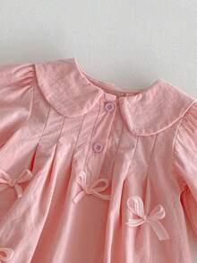 1pc Baby Girl Pink Bow Bodysuit For Fall Season - Pink - View 5
