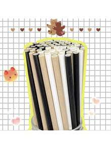 25 peças/100 peças Canudos de Papel Coloridos Variados, 100 peças/Pacote, Canudos de Papel Descartáveis Multipadrão, Canudos para Bebidas, Adequados para Ano Novo, Dia dos Namorados, Casamentos, Aniversários, Festas, Bebidas, Chá com Leite, Café, Suco, Festa do Dia dos Namorados, Decoração Doméstica, Presentes para Casa - Multicolorido - Visão 43