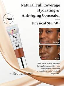 IT Cosmetics CC霜，SPF 50+，中深色，32毫升/1.08盎司，多效合一遮瑕粉底护肤霜，SPF 50+广谱防晒，保湿配方 - 中性深 - 查看 6