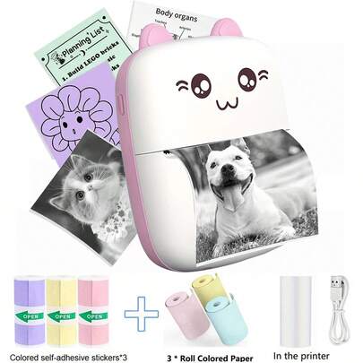 Portable Mini Printer, Inkless Thermal Sticker Printer, Wireless Photo & Label Printer For Notebook, Journal, Scrapbook, Travel, Notes, List, Memo, Home Office, Gift