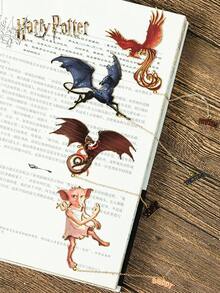 Harry Potter 1个哈利波特复古金属书签，饰有福克斯、巴克比克、多比、海德薇等霍格沃茨魔法生物图案，带尾巴链，适合阅读、悬挂在日记本上，是送给爱书人士和哈利波特粉丝的绝佳生日礼物和返校用品。[官方授权] - 彩色 - 查看 5