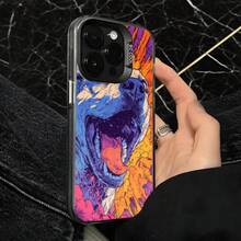 Funda de Teléfono Diseño de Arte de Cara de Perro Multicolor para iPhone 14 13 12 11 Pro Max y  Galaxy S23 S22 S21 Plus Opción de Regalo Ideal para Todas las Temporadas - Plateado - Ver 4