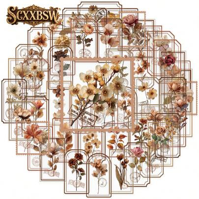  SCXXBSW 50张复古花卉贴纸，酷炫动漫贴纸，装饰贴纸，防水耐用，经典礼品装饰，超值装，可爱卡通贴纸，防水耐用。这些贴纸可用于笔记本电脑、手机、水瓶、吉他、滑板、行李箱等，开启您的DIY创意之旅。它们是万圣节、圣诞节和其他节日送礼的绝佳选择。