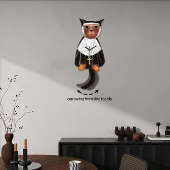 16-tums medeltida retro traditionell väggklocka med svängande kattsvans, tyst, icke-tickande dekorativ väggklocka, europeisk vintagestil, lämplig för vardagsrum, kök, sovrum, kontor, café, djuraffär, present till vänner (batteri ingår ej), heminredning, rumsinredning, sovrumsinredning, studentboendeinredning, skolstartsinredning