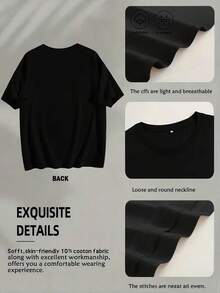 Orcacoatings Letter Logo Graphic Tees Men - Classic Brand Emblem Print Tee, 100% Cotton Oversized Casual Short Sleeve Shirt, Retro Sportswear Inspired Apparel For Street Style & Daily Casual Wear,Valentine's Day Mens Clothes,New Year's Gift For Men - 黑色 - 查看 4