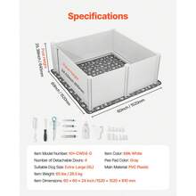 Dogs Whelping Box, 60 X 60 X 24 Inch, Plastic PVC Puppies Playpen With Height Adjustable Door And Washable Pee Pad, Anti-Deformation Indoor Puppy Play Pen For Extra Large Breed Dogs, Milk White - Grey - View 7