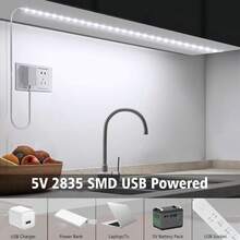 1m/3 Meters/5m USB Powered Smart Sensor LED Strip Light, Self-Adhesive For Wardrobe, Cabinet, TV, Living Room, Shoe Rack, Sofa, Flexible LED Light Strip - 白色 - 查看 6