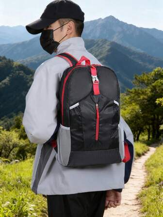 男士休闲户外大容量可折叠储物背包，徒步旅行健身背包，轻便防水背包