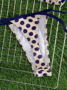 Bộ bikini chấm bi hở lưng gợi cảm, áo tắm hở lưng buộc dây dành cho nữ, độ co giãn vừa phải - Màu xanh lam - Xem 7